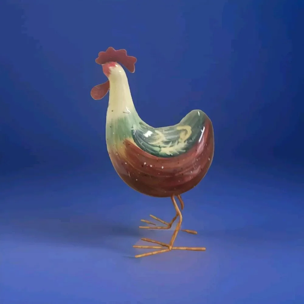🐓Rocking Rooster Figurine w/Metal‎ Feet Bobble Body Farms Barn Decor 10